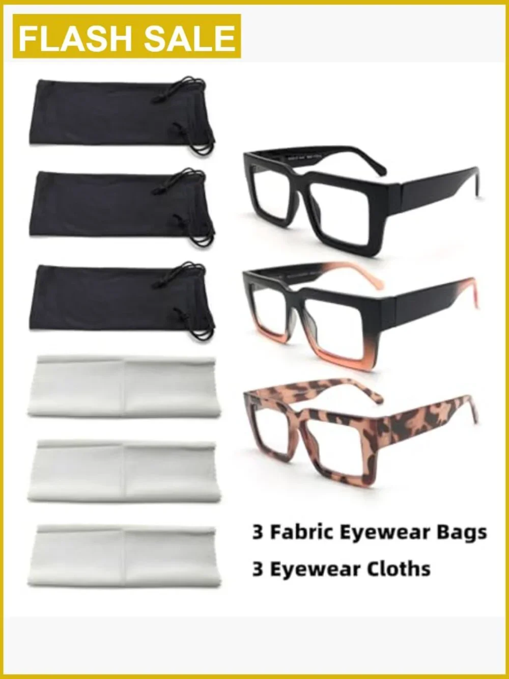 3-Pack Oversized Reading Glasses Blue Light Blocking Spring Hinge